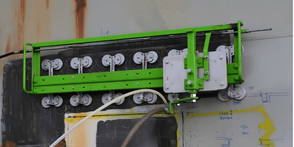 Ultra-high-pressure cutting equipment mounted to an industrial metal surface